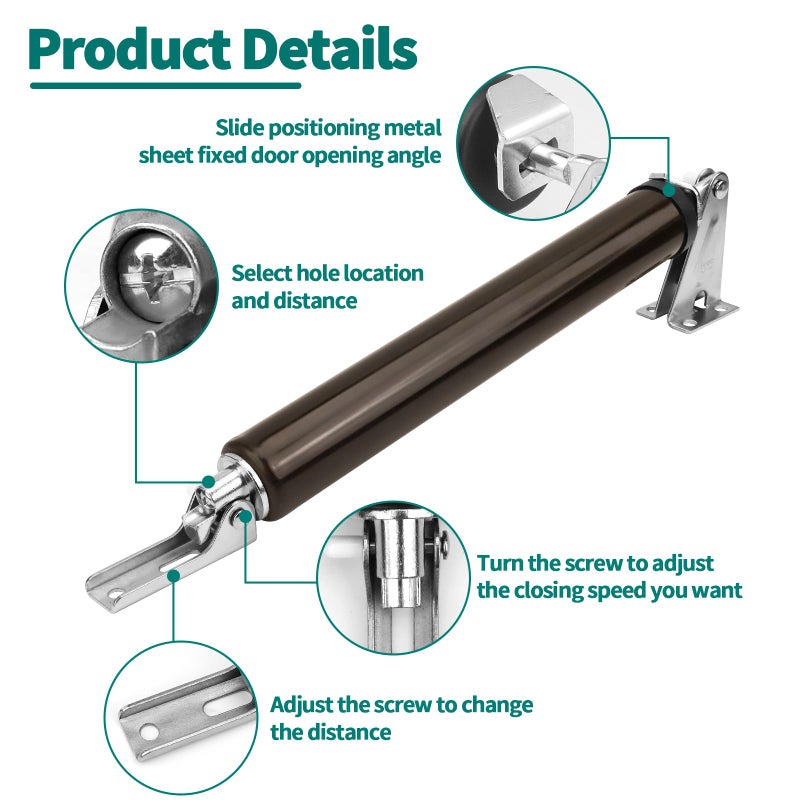 OXDFK Screen and Storm Door Closer Kit, Heavy Duty Pneumatic Screen and Storm Door Closer, Screen and Storm Door Push Button Latch Set Replacement Kit, Adjust Smooth Closing Speed (Brown) - Image 3